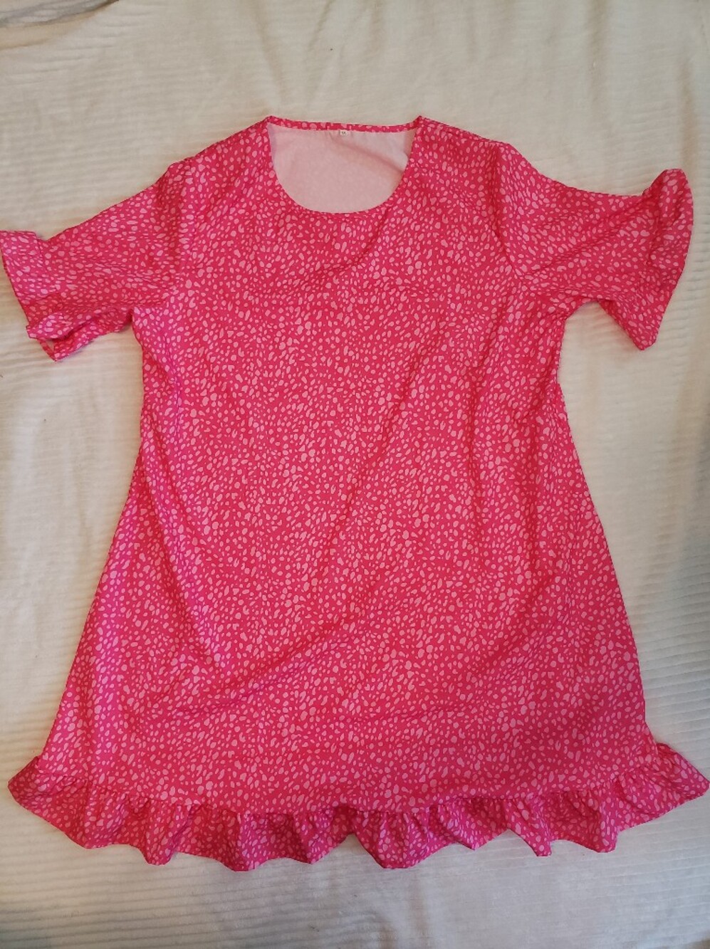 Bright Pink Ruffle-Hem Tunic Dress Pink Polka Dotted XL/XXL